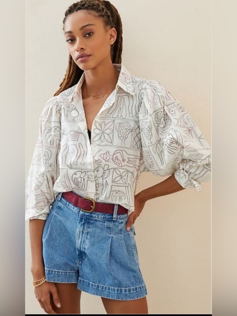 MAGALI PASCAL Large Puff Sleeve Button Down Blouse Orig $250
